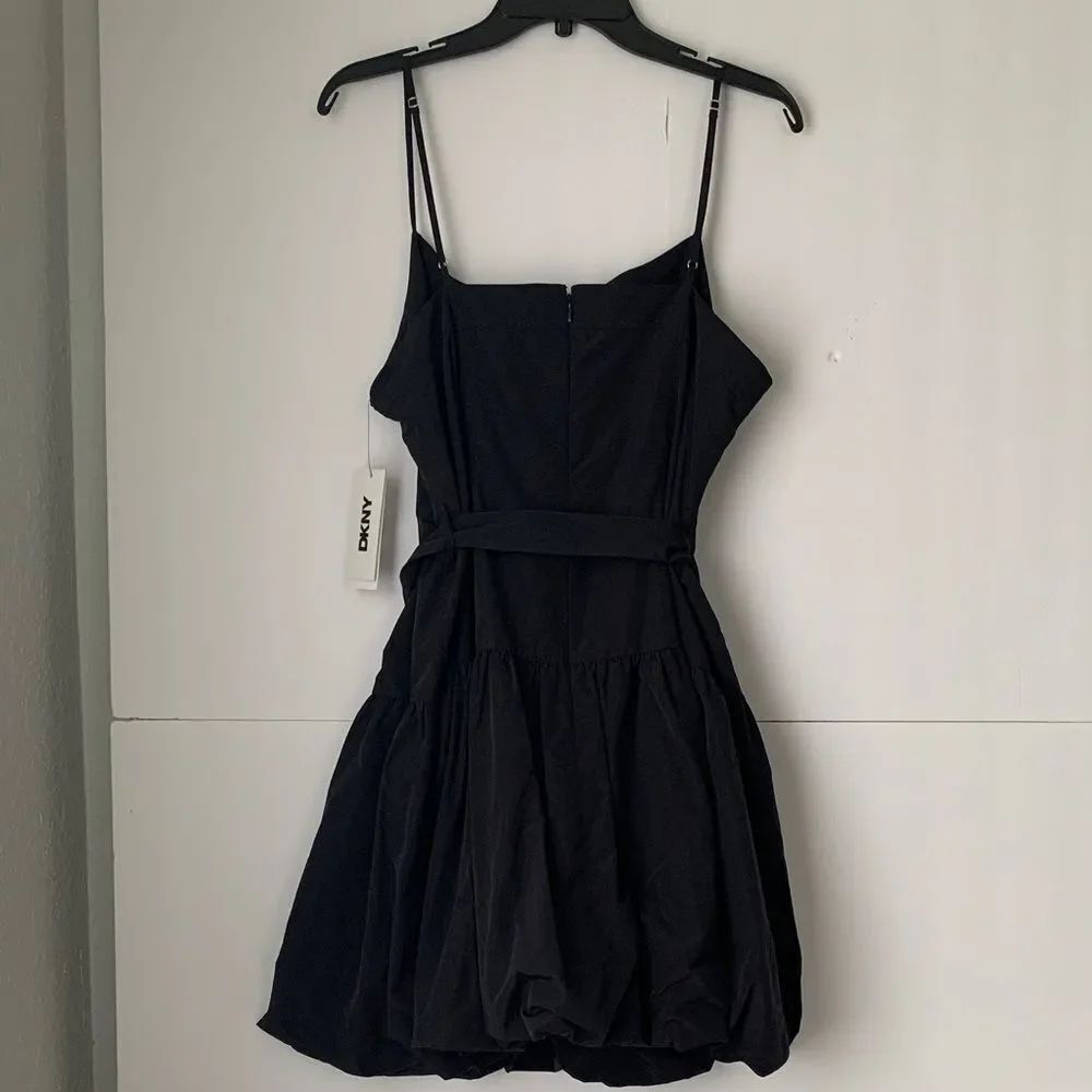 NWT Dkny Black Spaghetti Strap Bubble Hem Mini Dress with Grommet Belt Size 14 - Picture 5 of 12